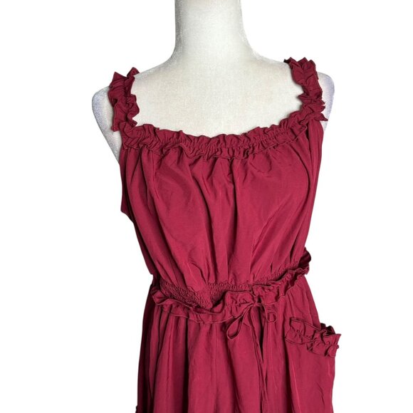 Scarlet Darkness Ruffled Midi Dress Large Red Sleeveless Goth Renaissance NEW - Picture 2 of 8
